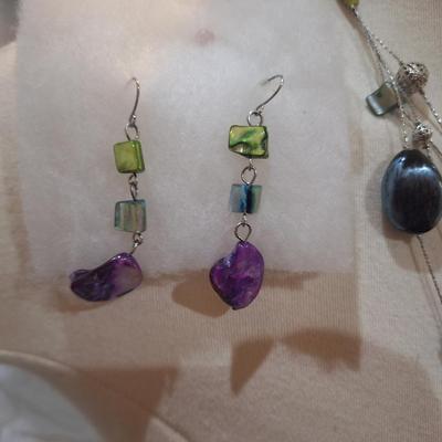 Sale Photo Thumbnail #1526: Multi color stone necklace and matching earrings.