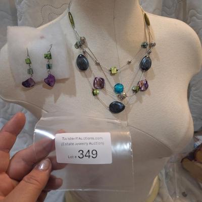 Sale Photo Thumbnail #1528: Multi color stone necklace and matching earrings.
