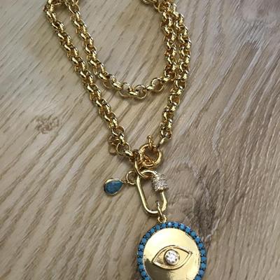 Protection, necklace good vibes, good evil, I am medallion necklace, talisman pendant with turquoise and diamond