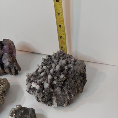 Pyrite, Quartz and Fluorite Druzy Clusters (GB-BBL)