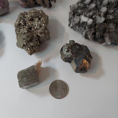 Pyrite, Quartz and Fluorite Druzy Clusters (GB-BBL)