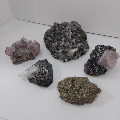 Pyrite, Quartz and Fluorite Druzy Clusters (GB-BBL)