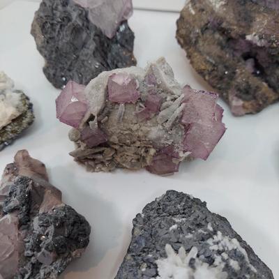 Pyrite, Quartz and Fluorite Druzy Clusters (GB-BBL)