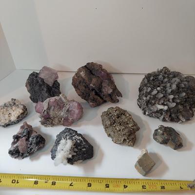 Pyrite, Quartz and Fluorite Druzy Clusters (GB-BBL)