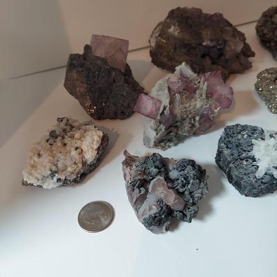 Pyrite, Quartz and Fluorite Druzy Clusters (GB-BBL)