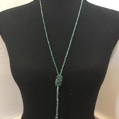 Beautiful, vintage, green crystal tassel necklace