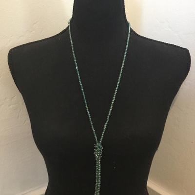 Beautiful, vintage, green crystal tassel necklace