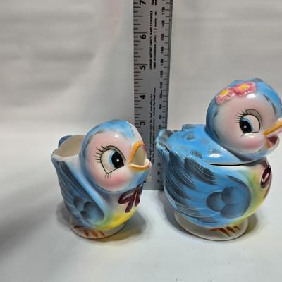 Vintage classic George Lefton Blue Bird - Kitsch Creamer & Sugar Bowl w/Lid - Classic MCM #290 (2 set of 2)