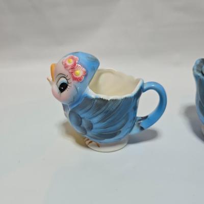 Vintage classic George Lefton Blue Bird - Kitsch Creamer & Sugar Bowl w/Lid - Classic MCM #290 (2 set of 2)