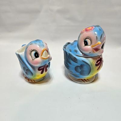 Vintage classic George Lefton Blue Bird - Kitsch Creamer & Sugar Bowl w/Lid - Classic MCM #290 (2 set of 2)