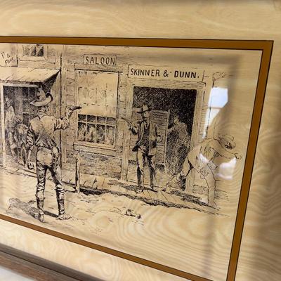 Gun Fight at the SALOON Remington REVERSE PAINTING ON GLASS  