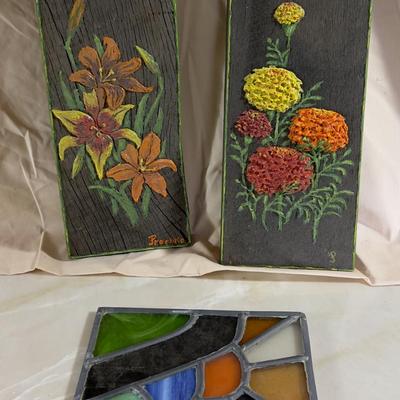 2 Wall Plaques and a Stain Glass 