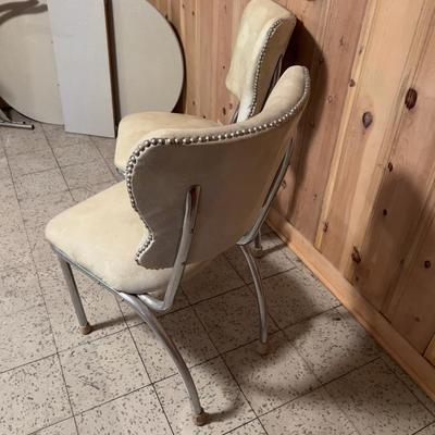 2 Chrome Vinal Chairs with White Upholstery 