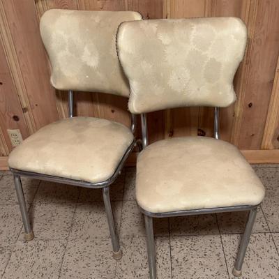 2 Chrome Vinal Chairs with White Upholstery 