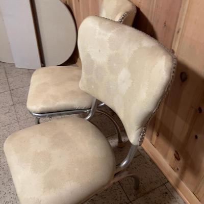 2 Chrome Vinal Chairs with White Upholstery 