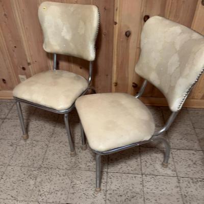 2 Chrome Vinal Chairs with White Upholstery 