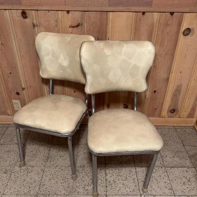 2 Chrome Vinal Chairs with White Upholstery 