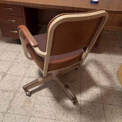 Tan Brown Metal Tanker Style Rolling Officer Chair. 