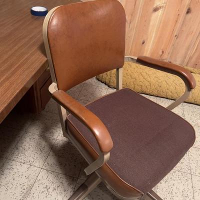 Tan Brown Metal Tanker Style Rolling Officer Chair. 