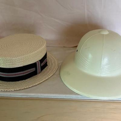 2 Hats; Straw and Pith Helmet - 