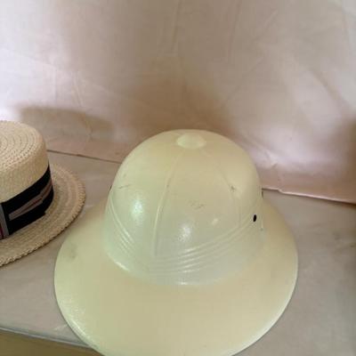 2 Hats; Straw and Pith Helmet - 