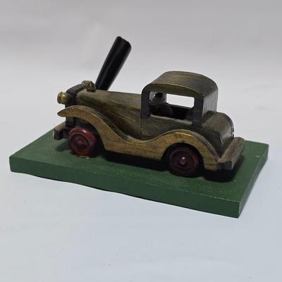 Two Unique wooden desk mount car / pen stand and set of 3 vintage NSRA - National Street Rod Assoc. stickers - Vinyl Decals -