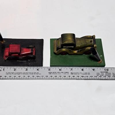 Two Unique wooden desk mount car / pen stand and set of 3 vintage NSRA - National Street Rod Assoc. stickers - Vinyl Decals -