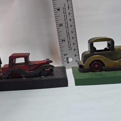 Two Unique wooden desk mount car / pen stand and set of 3 vintage NSRA - National Street Rod Assoc. stickers - Vinyl Decals -