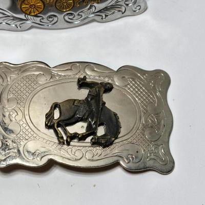 Set of 2 western belt buckles - Bucking Bronc, Wyoming belt buckle = Covered Wagon Belt Buckle Cowboy Pioneer Western Wear Old West