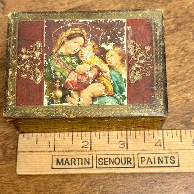 Sale Photo Thumbnail #499: Top is decorated with a religious motif, wear adds to the charm.  Made in Italy.