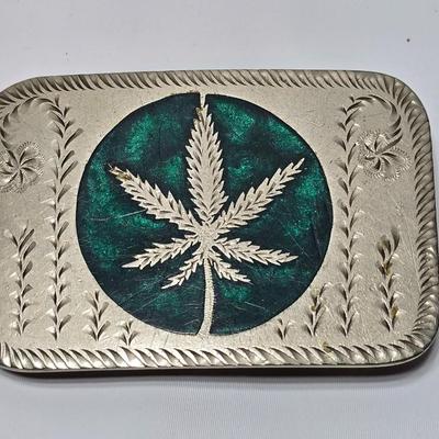 1776-1976 200 Years US Homegrown La Venta Bloomington Ind. Marijuana Hall of Fame Belt Buckle & Green and Silver Weed belt buckle
