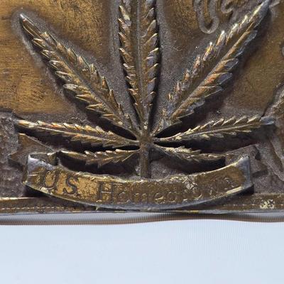 1776-1976 200 Years US Homegrown La Venta Bloomington Ind. Marijuana Hall of Fame Belt Buckle & Green and Silver Weed belt buckle