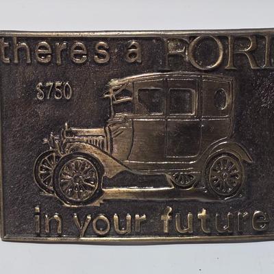 2 Belt buckles - Vintage Boar Hog Pride, Integrity & Guts with Ribbon Solid Brass Buckle & Vintage Ford “There’s A Ford in Your...