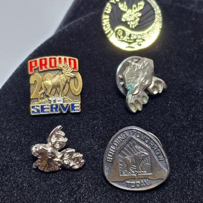 Vintage Moose Lodge hat pins with bolo tie with unique gold color coin back - Annual pins - Award pins - Collectibles