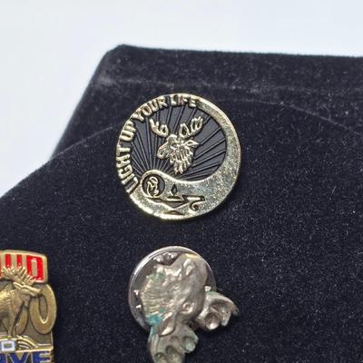 Vintage Moose Lodge hat pins with bolo tie with unique gold color coin back - Annual pins - Award pins - Collectibles