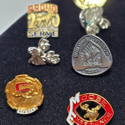 Vintage Moose Lodge hat pins with bolo tie with unique gold color coin back - Annual pins - Award pins - Collectibles