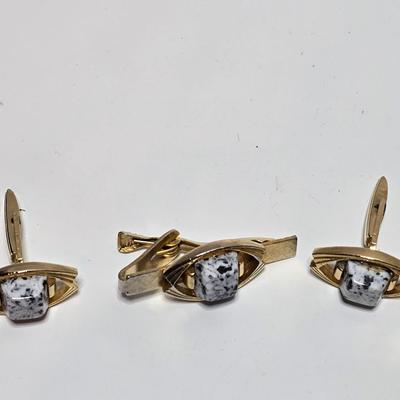 Vintage 2 sets of matching 70's tie clips & cuff links