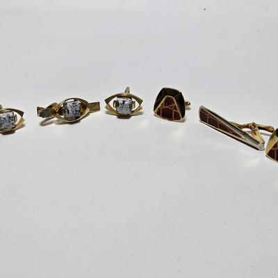 Vintage 2 sets of matching 70's tie clips & cuff links