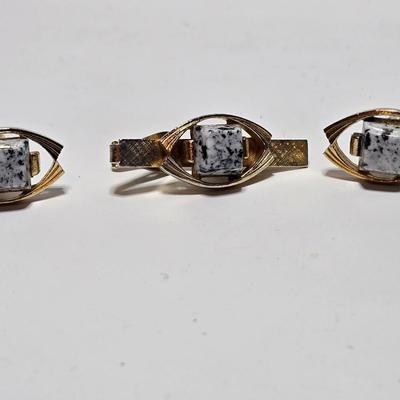 Vintage 2 sets of matching 70's tie clips & cuff links