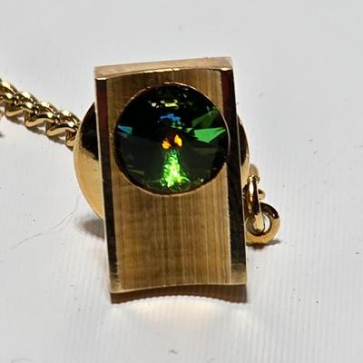 Vintage 1960's Watermelon Rivoli Tie Tac Rhinestone Gold Heliotrope - Tie tac duo -