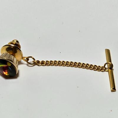 Vintage 1960's Watermelon Rivoli Tie Tac Rhinestone Gold Heliotrope - Tie tac duo -