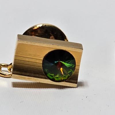 Vintage 1960's Watermelon Rivoli Tie Tac Rhinestone Gold Heliotrope - Tie tac duo -