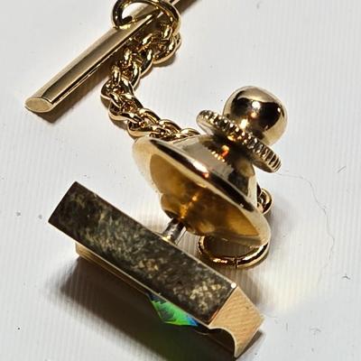 Vintage 1960's Watermelon Rivoli Tie Tac Rhinestone Gold Heliotrope - Tie tac duo -