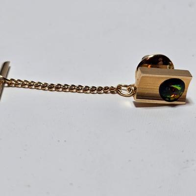 Vintage 1960's Watermelon Rivoli Tie Tac Rhinestone Gold Heliotrope - Tie tac duo -