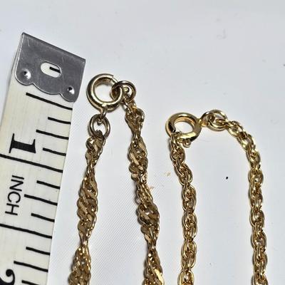 Six gold toned necklace chains - braided and thick chain