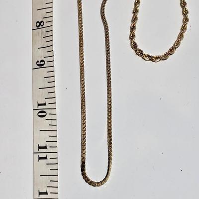 Six gold toned necklace chains - braided and thick chain