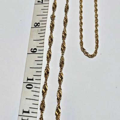 Six gold toned necklace chains - braided and thick chain
