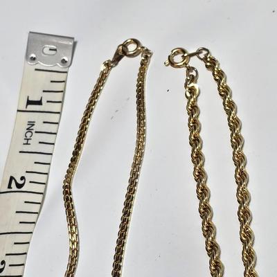 Six gold toned necklace chains - braided and thick chain