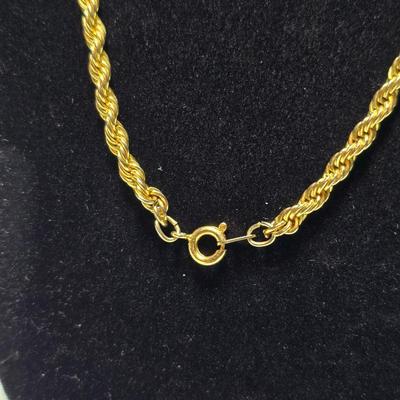 Six gold toned necklace chains - braided and thick chain