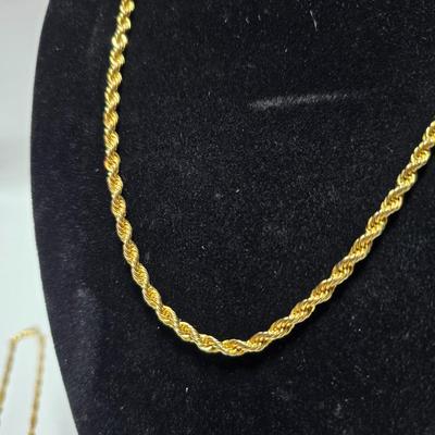 Six gold toned necklace chains - braided and thick chain